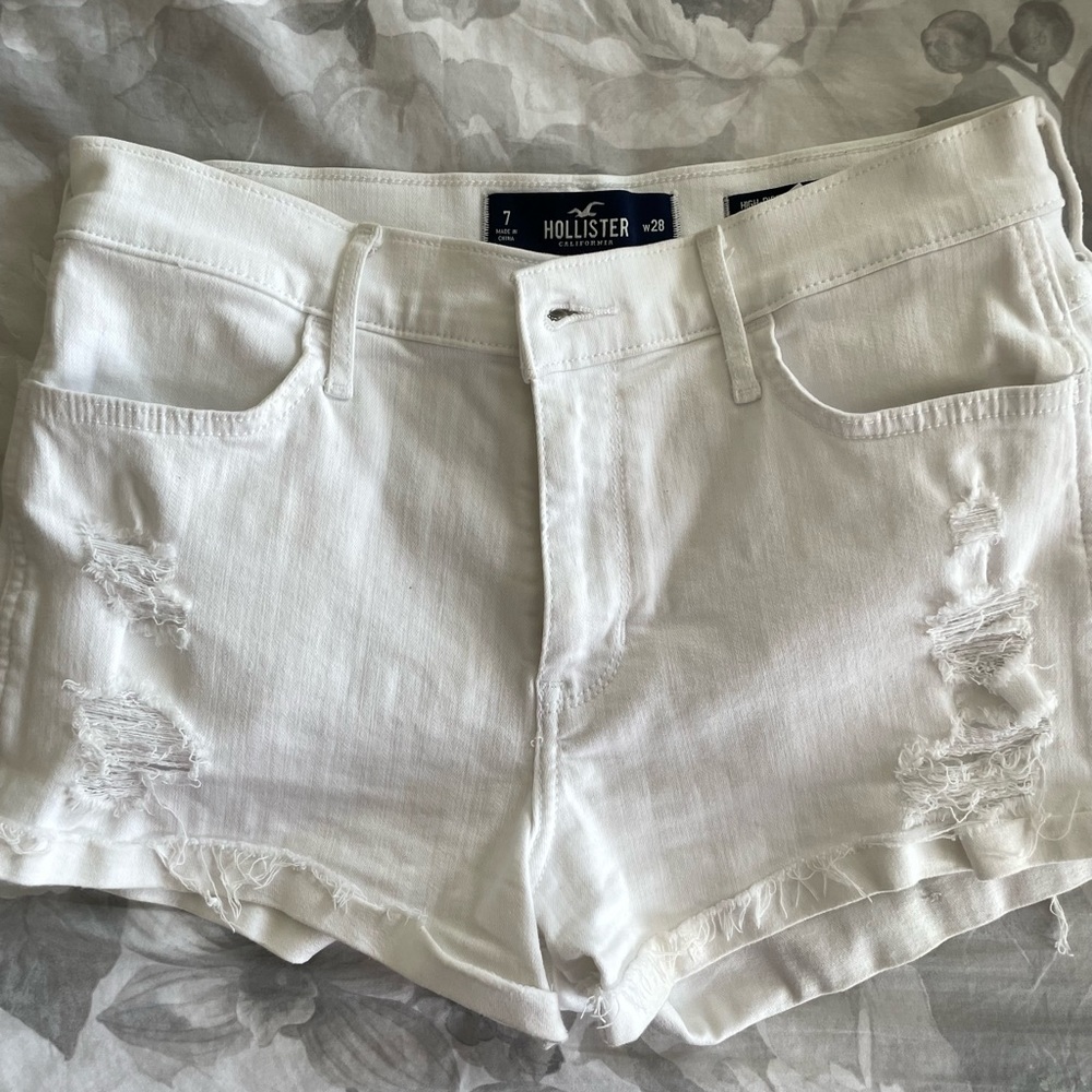 Hollister White Ripped Jean Shorts